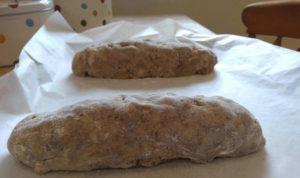 Biscotti logs before baking