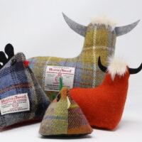 Harris-Tweed-Highland-Cow-and-Chicken-doorstops Harris Tweed Highland Cow and Chicken doorstops