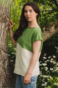 Ecru & Green Silky Top