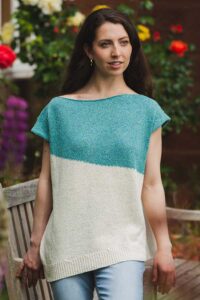 Ecru & Turquoise Silky Top