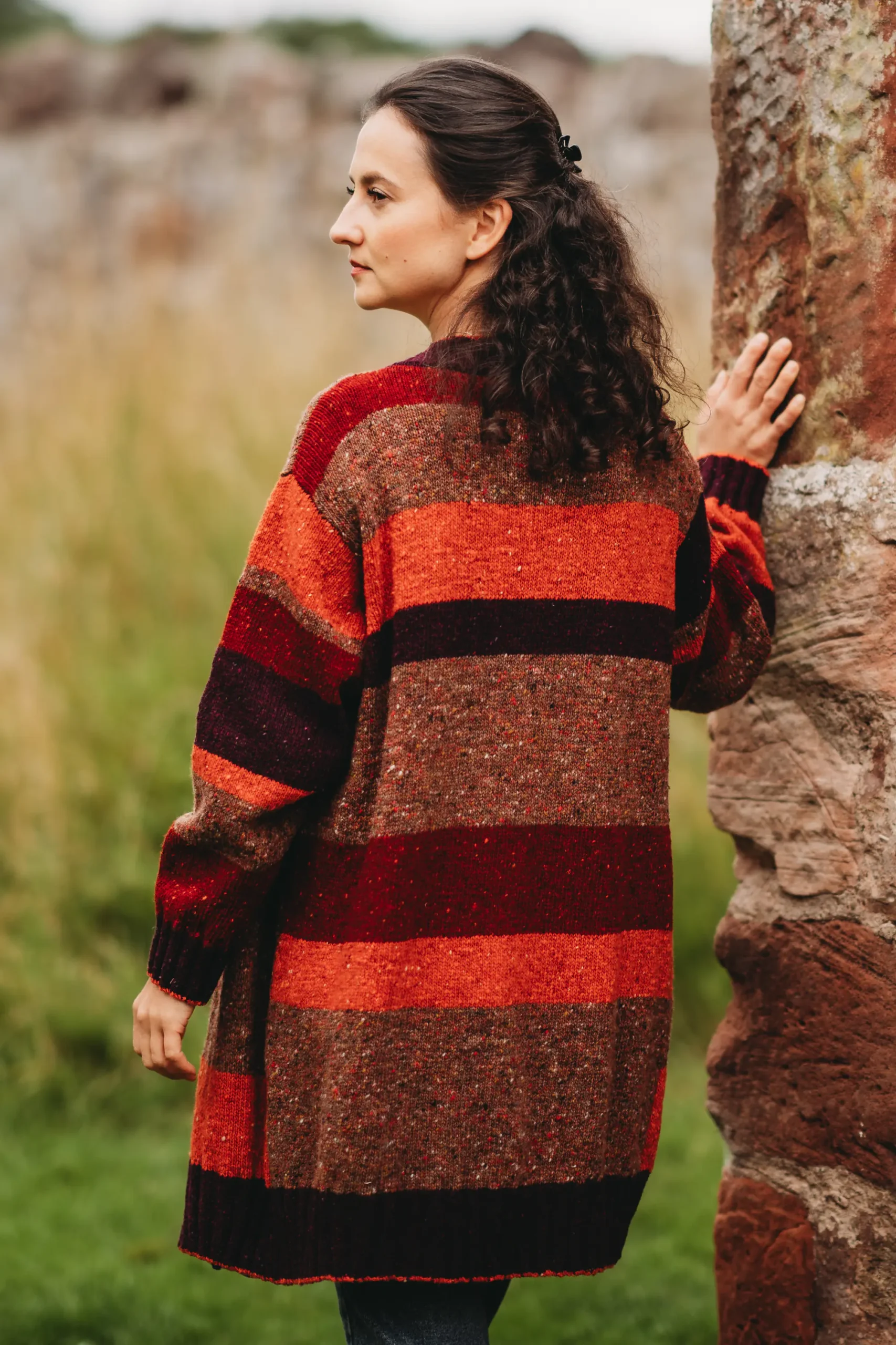 Bordeaux Long Striped Marcia Cardigan