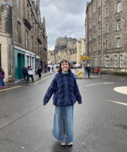 Mhairidh in her vintage Bill Baber cardigan